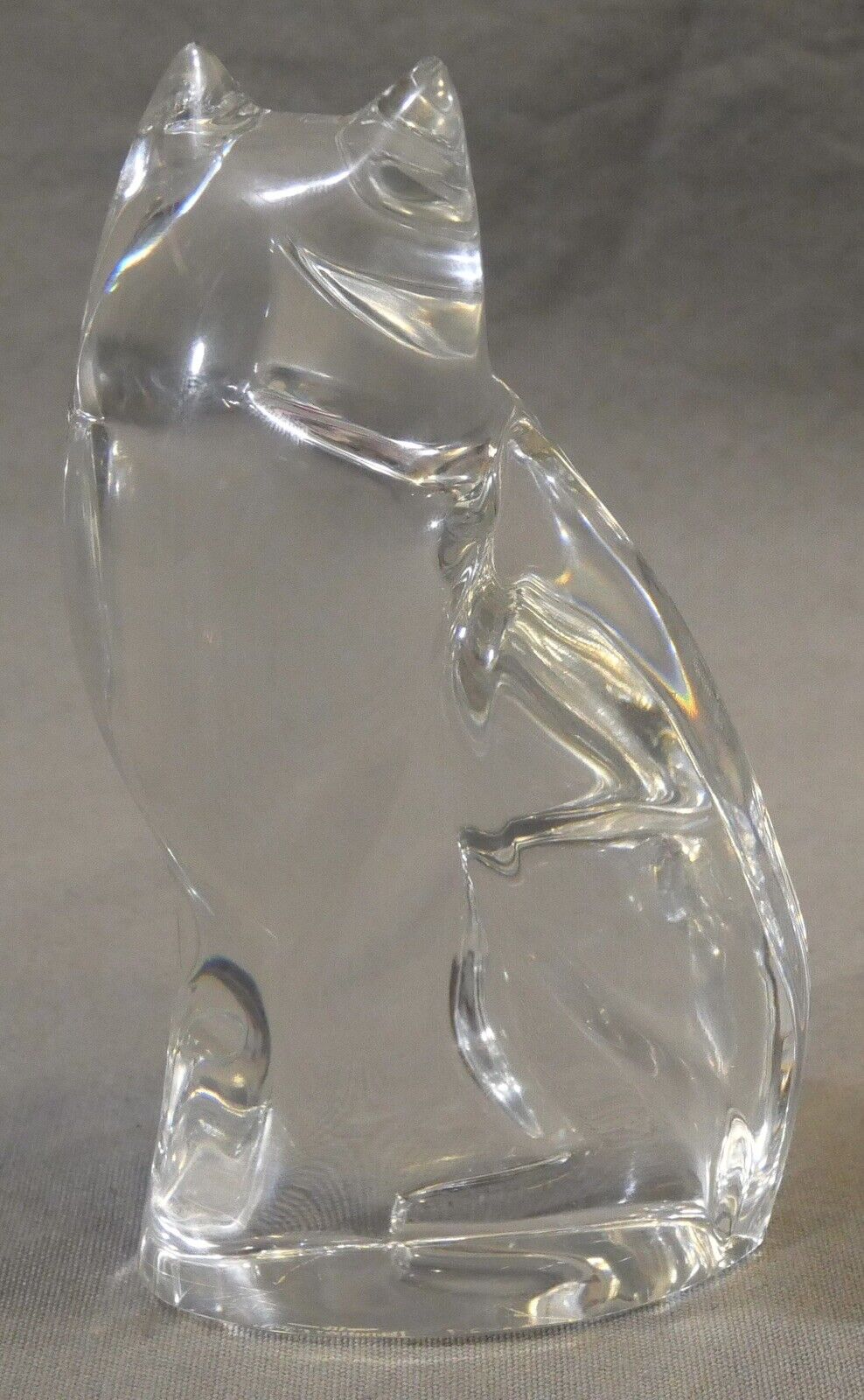 1970’s Belgian Val St. Lambert Crystal Cat Figurine by Katherine De Sousa