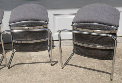 Set of 4 1960’s Italian Mid Century Modern Upholstered Chrome Tubular Cantilever Chairs