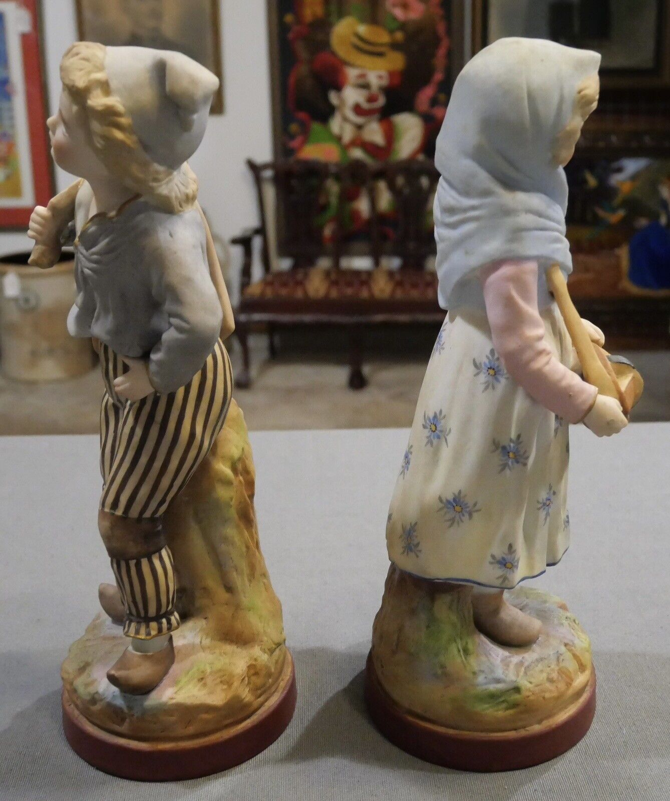 Late 19th Century French Mauger ets Fils Bisque Young Boy & Girl Figurines