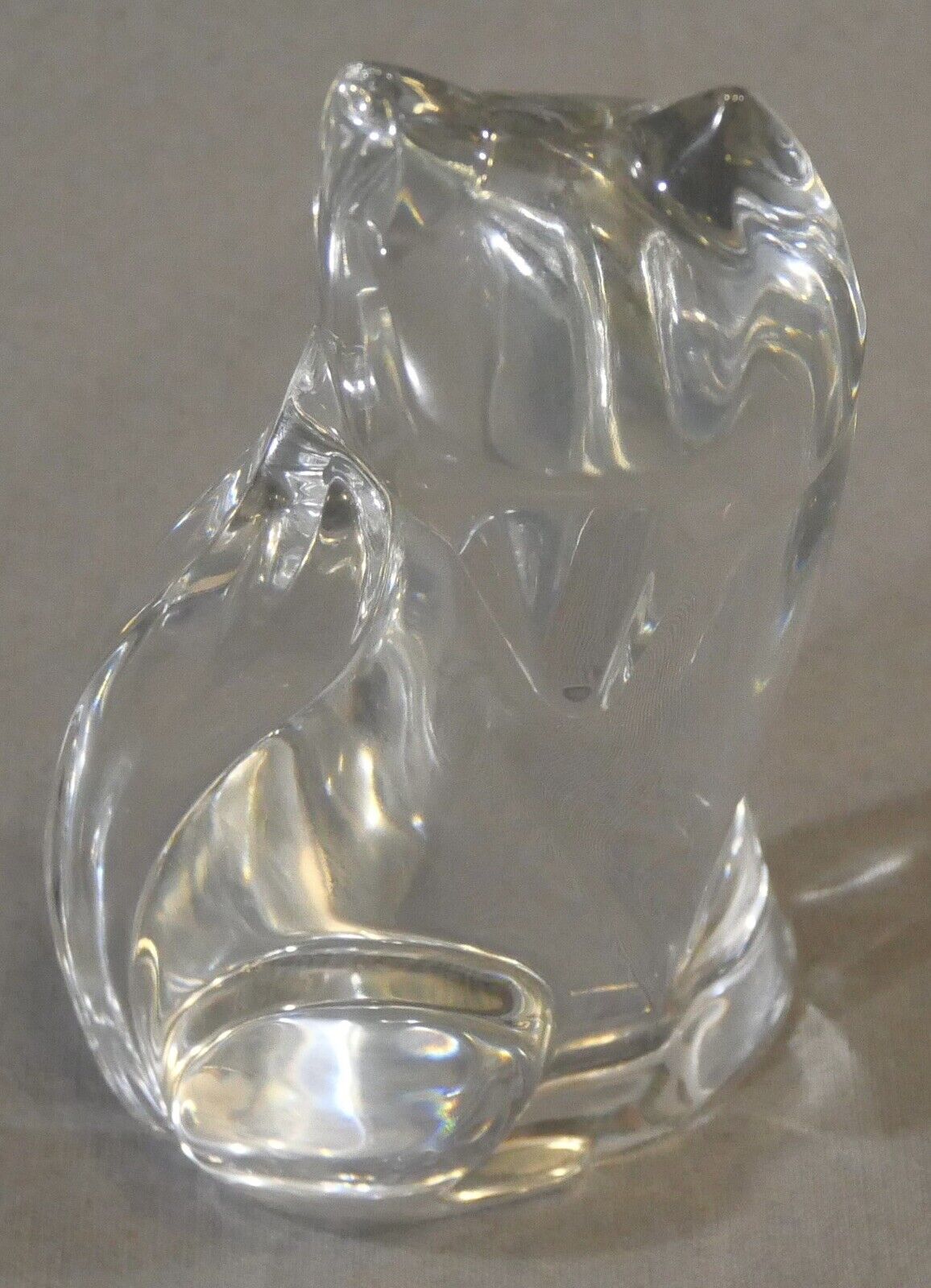 1970’s Belgian Val St. Lambert Crystal Cat Figurine by Katherine De Sousa