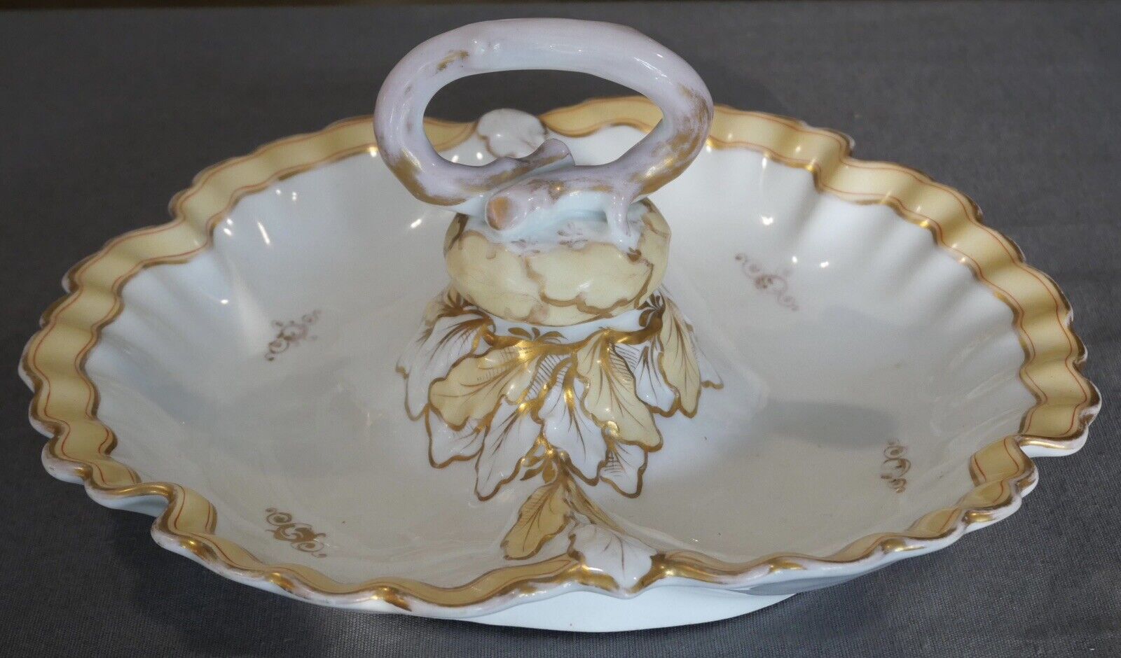 Circa 1860 Danish Bing & Grondahl Porcelain Gilded Leaf Motifs Tidbit Server