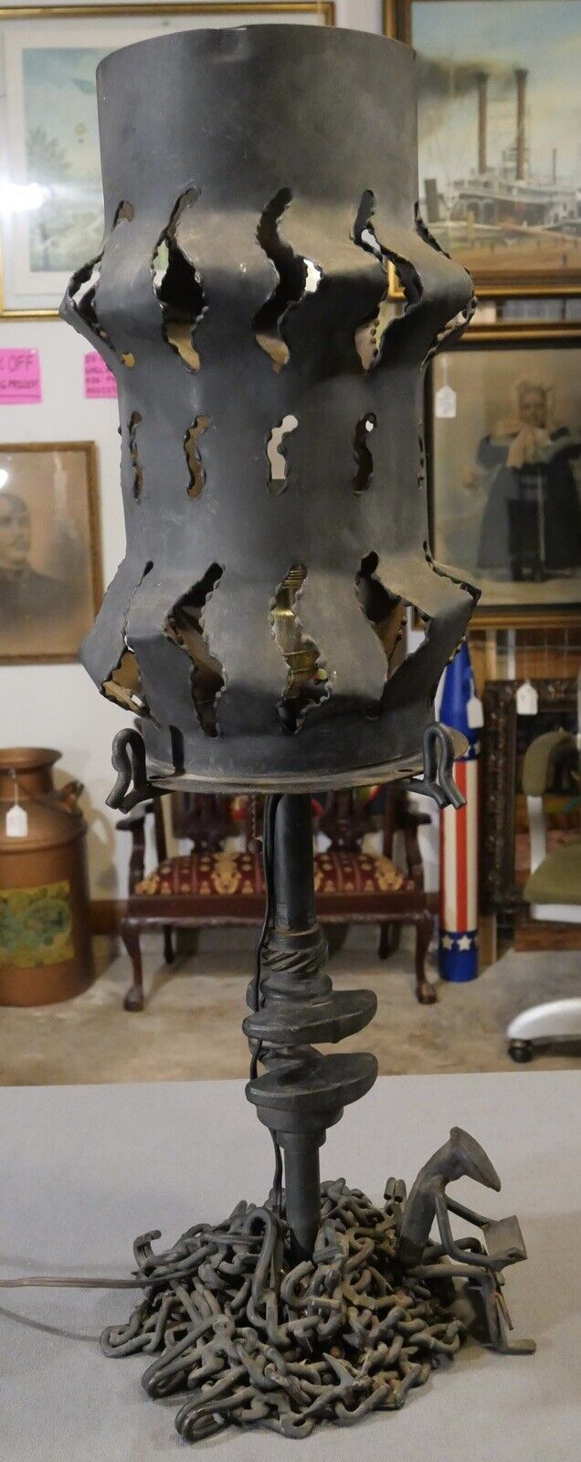 Mid 20th Century American Brutalist Scrap Metal Sculptural Table Lamp