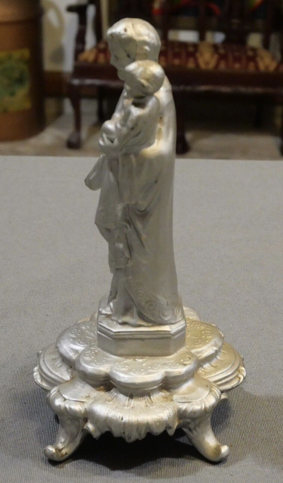 1930’s Silver Painted Cast Metal St. Joseph Figure