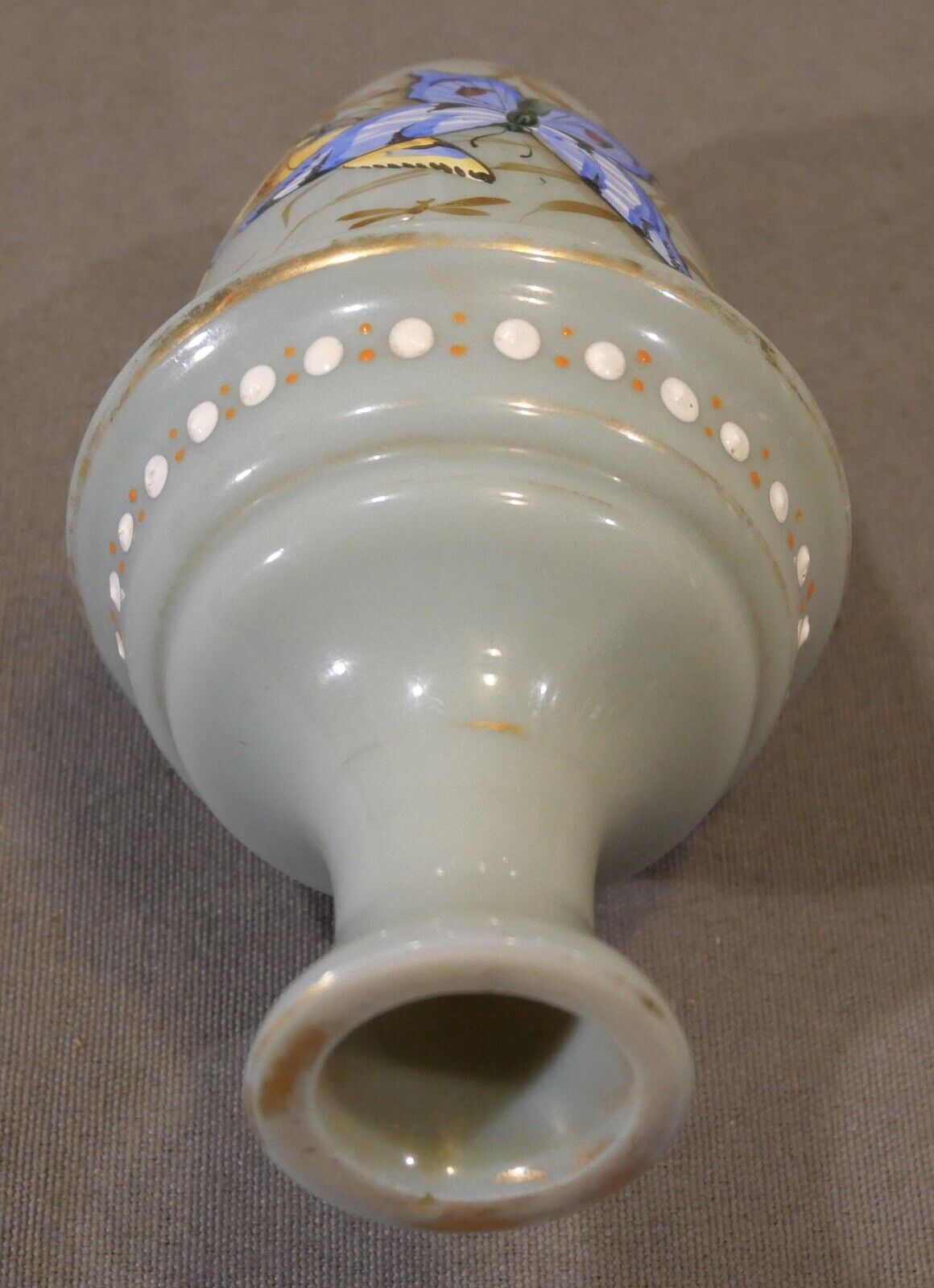 Late 19th Century Moser Style Hand Painted Butterfly Motif Acorn Shaped Bud Vase