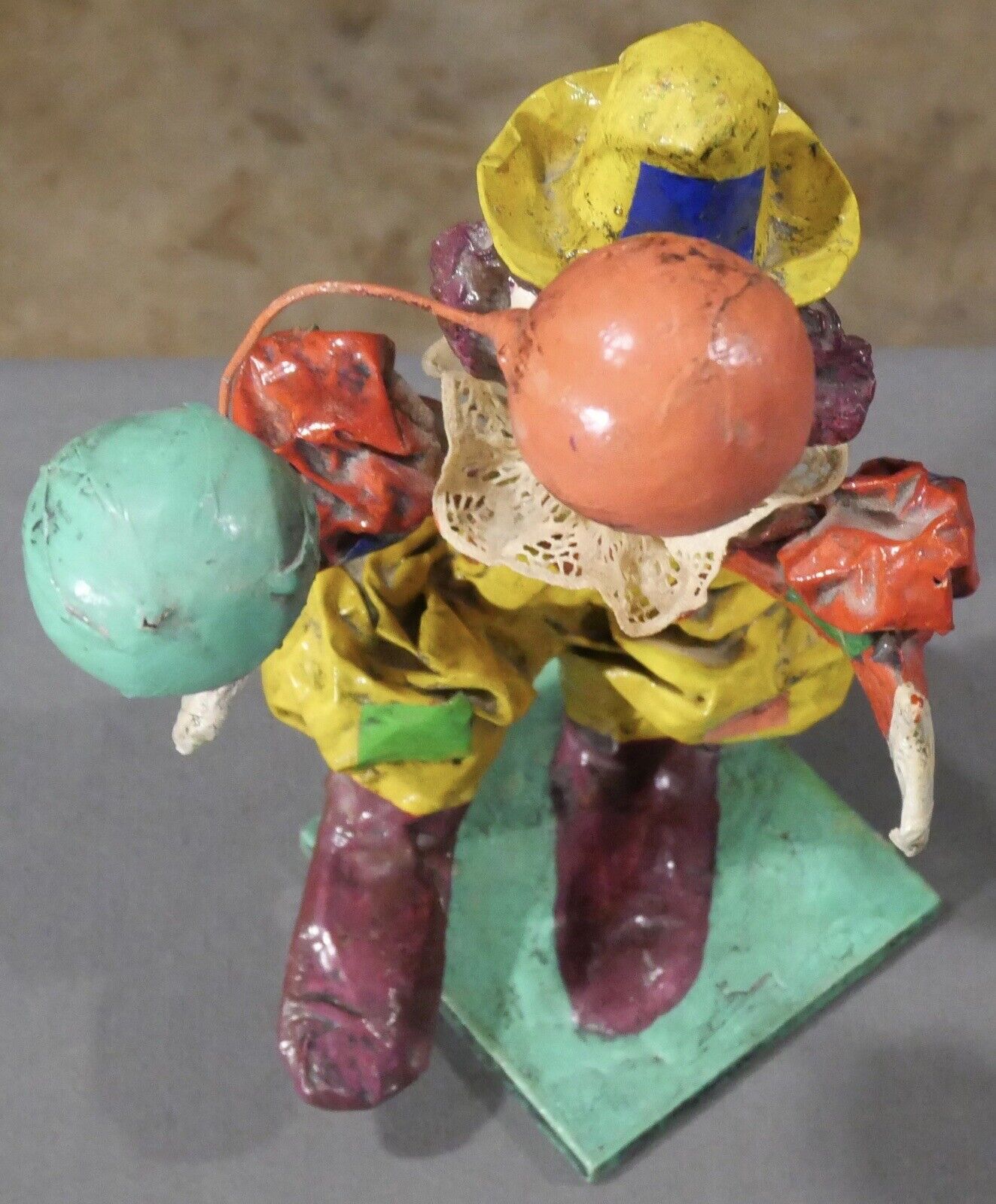 Vintage 1970's Mexican Papier Mache Clown with Balloons Sculpture