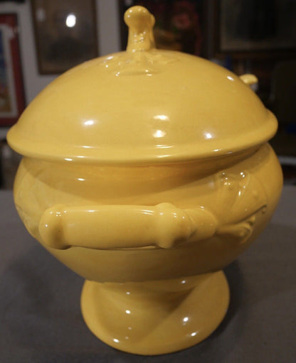 Vintage 1972 American Mid Century Modern Yellow Ceramic Tureen with Ladle