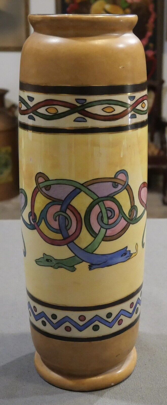 Circa 1910 English Arts & Crafts Royal Doulton Porcelain Lustreware Celtic Knot Vase