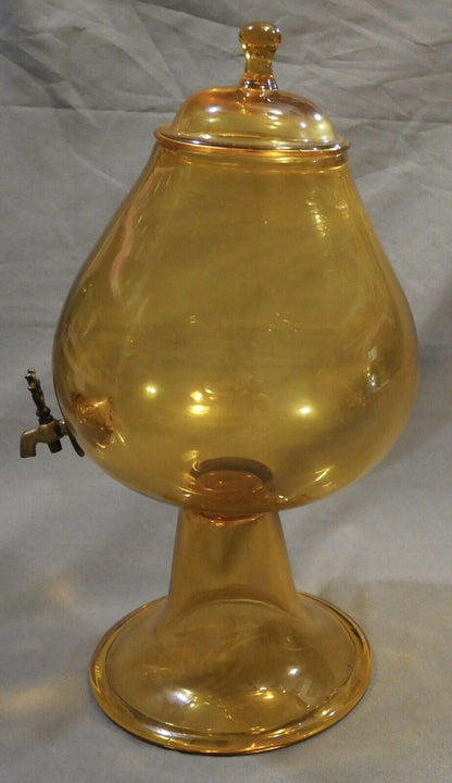 1960's Italian Mid Century Modern Empoli Topaz Glass Footed Beverage Dispenser