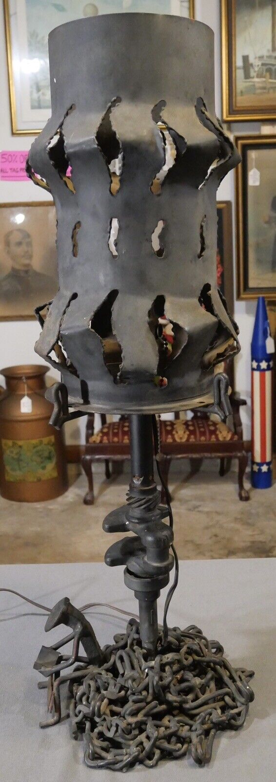 Mid 20th Century American Brutalist Scrap Metal Sculptural Table Lamp