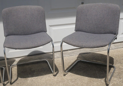 Set of 4 1960’s Italian Mid Century Modern Upholstered Chrome Tubular Cantilever Chairs