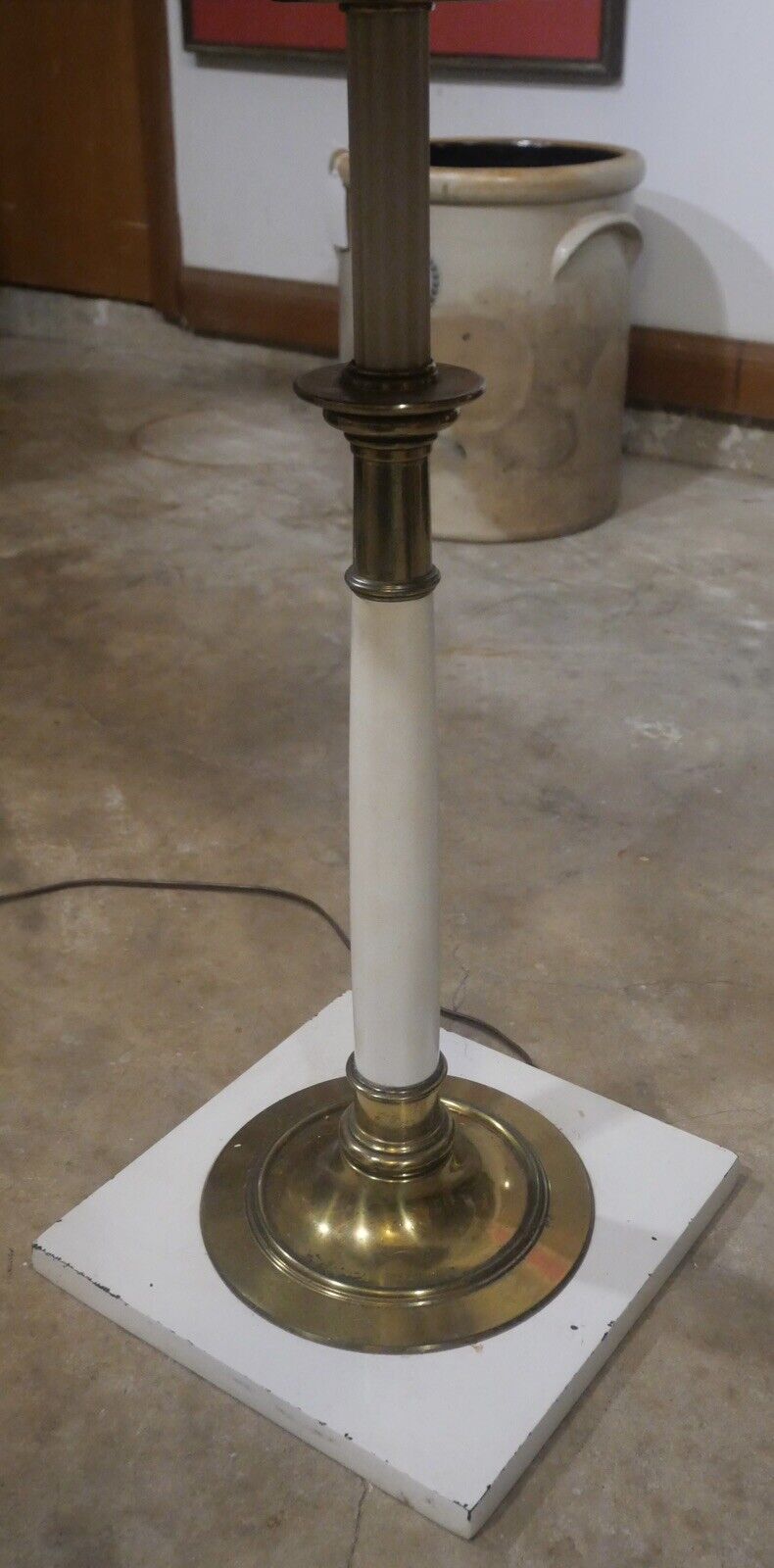 1960’s Stiffel Hollywood Regency Torchiere Floor Lamp with Italian City Motif Table