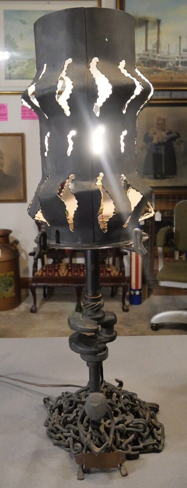 Mid 20th Century American Brutalist Scrap Metal Sculptural Table Lamp