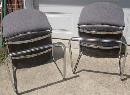 Set of 4 1960’s Italian Mid Century Modern Upholstered Chrome Tubular Cantilever Chairs