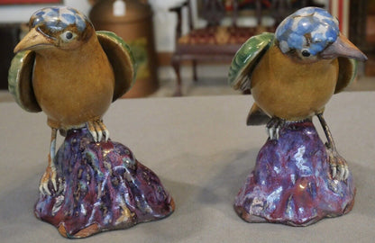 Pair of Vintage Circa 1970 Chinese Shiwan Guangdong Pottery Bird Figurines