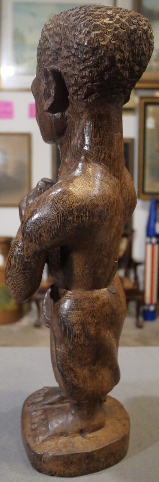 Vintage Mid 20th Century South African Zulu Man Carved Wooden Statue