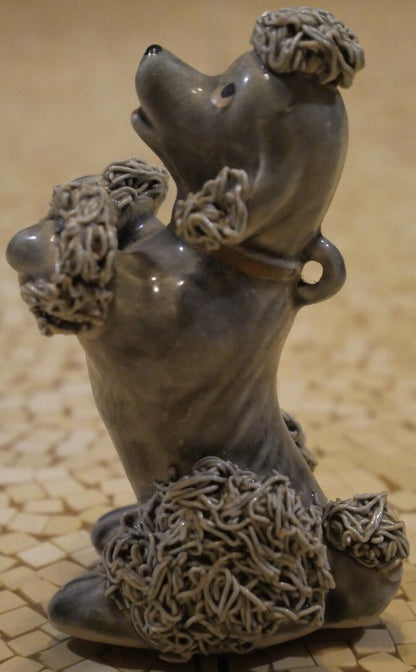 Vintage 1950's Spaghetti Ceramic Gray Poodle Dog Figurine Made in Japan