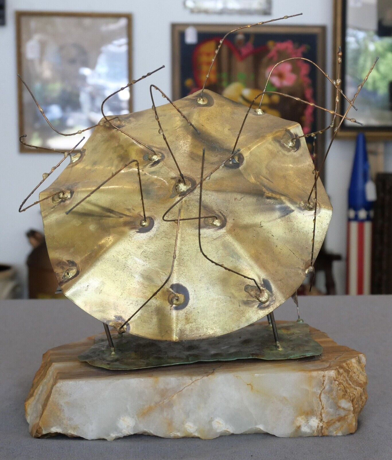 1970’s “Raindrops” Brutalist Metal Sculpture on Quartz Base by Bijan Bahar