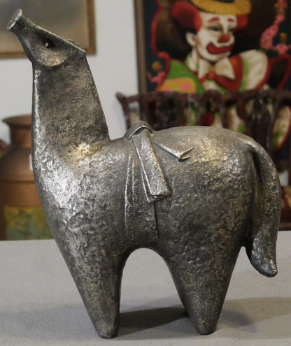 Vintage Circa 1980 Japanese Modernist Patinated Cast Iron Okimono Horse Sculpture