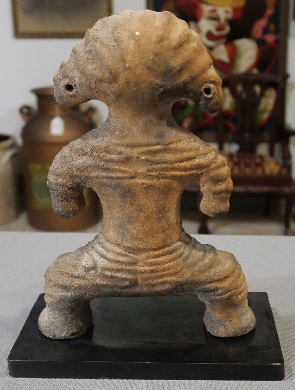 Mid 20th Century Japanese Studio Pottery Dogu Earthenware Figure on Wood Base