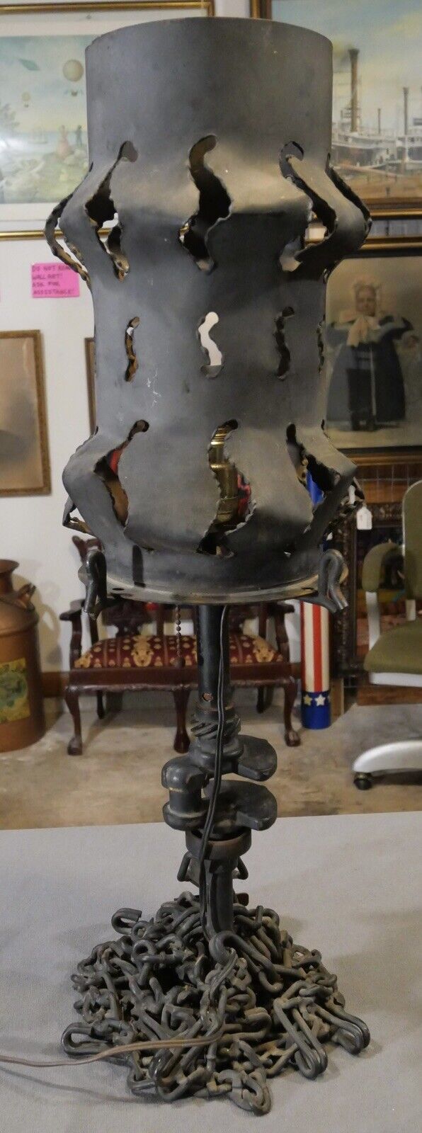 Mid 20th Century American Brutalist Scrap Metal Sculptural Table Lamp