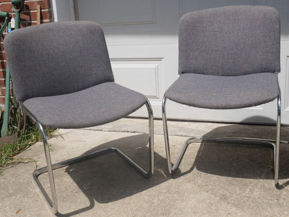 Set of 4 1960’s Italian Mid Century Modern Upholstered Chrome Tubular Cantilever Chairs