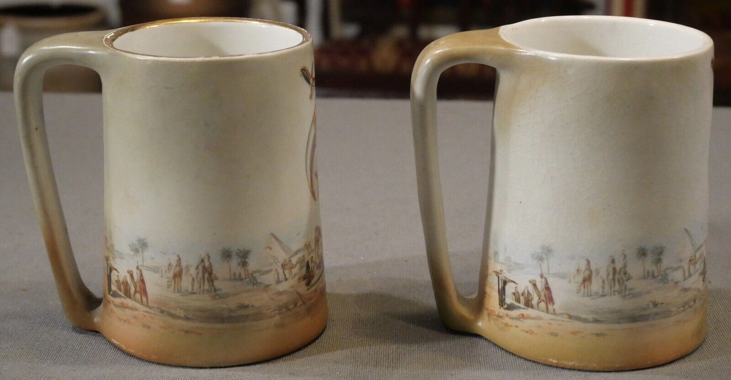 Pair of 1907 P.F. & Co. New York Transferware Porcelain Masonic Shriners Mugs