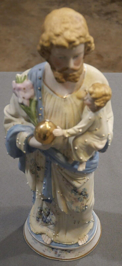 Late 19th Century German Bisque Saint Joseph with Baby Joseph Statue