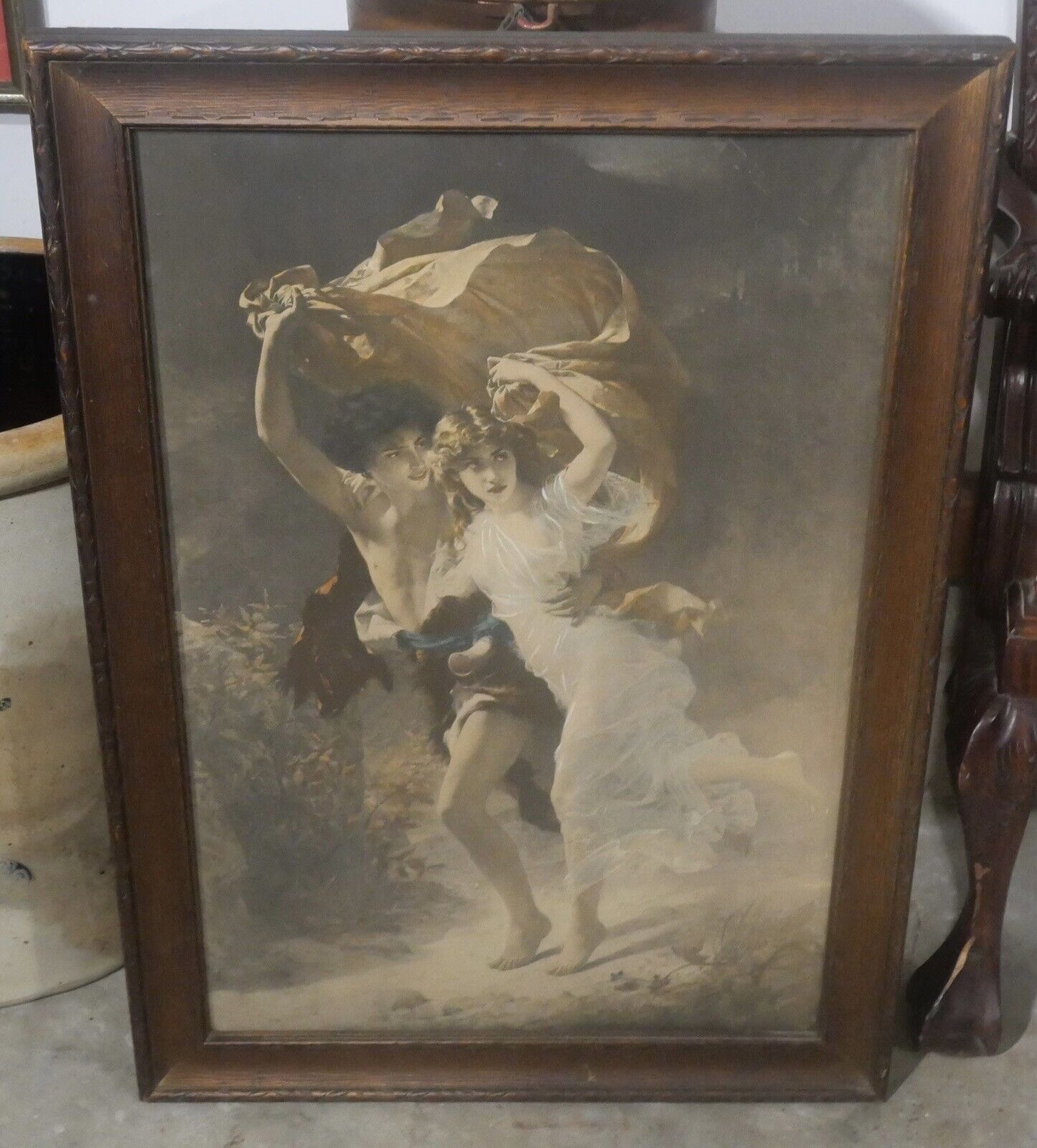 Late 19th Century American Victorian Auguste Cot - "The Storm" Framed Aquatint Print