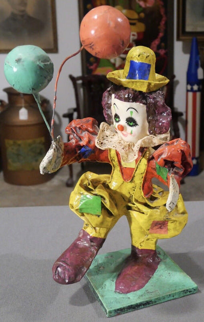 Vintage 1970's Mexican Papier Mache Clown with Balloons Sculpture