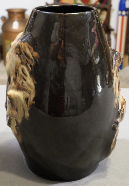 Circa 1925 American Art Deco Brown Glazed Redware Raised Relief Horse Motifs Vase