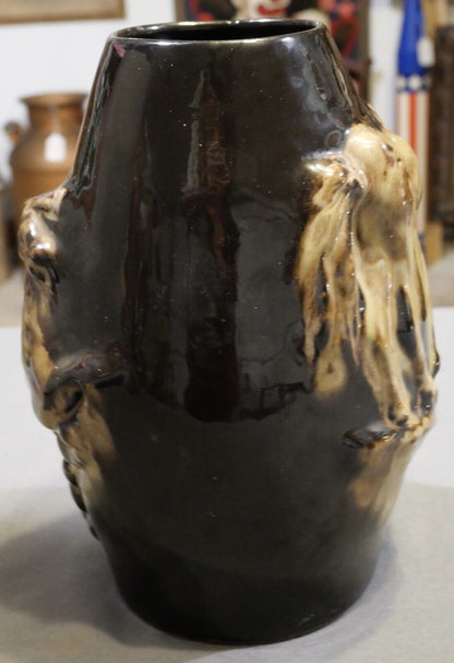 Circa 1925 American Art Deco Brown Glazed Redware Raised Relief Horse Motifs Vase