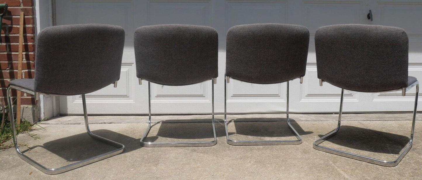 Set of 4 1960’s Italian Mid Century Modern Upholstered Chrome Tubular Cantilever Chairs