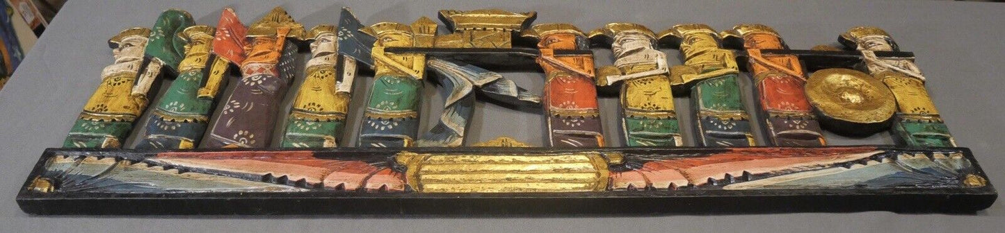 Vintage Circa 1970 Balinese Polychrome Wooden Processional Panel