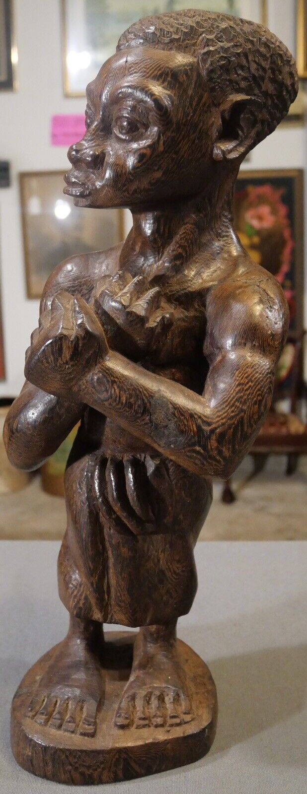 Vintage Mid 20th Century South African Zulu Man Carved Wooden Statue