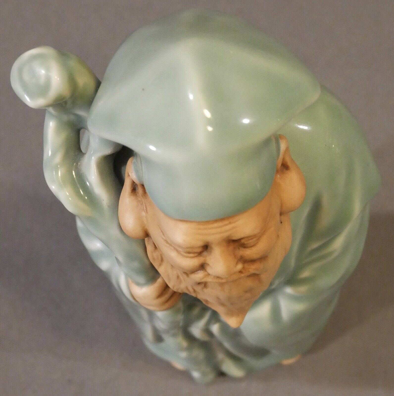 Circa 1970 Japanese Taoist Celadon Glazed Biscuit Porcelain Jurojin Figurine