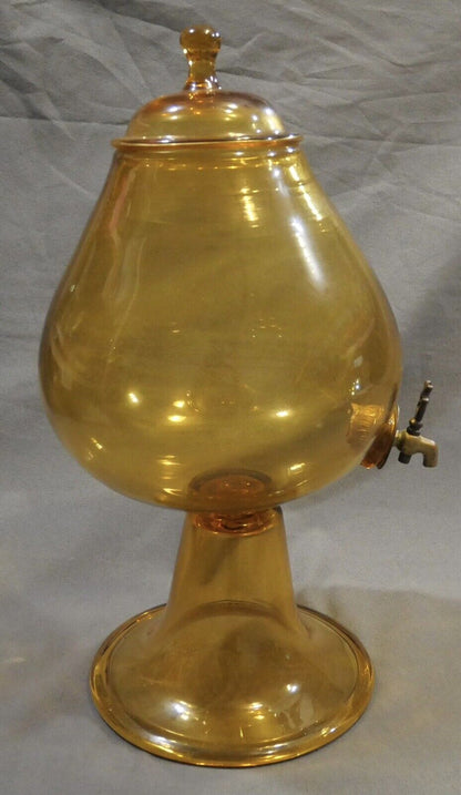 1960's Italian Mid Century Modern Empoli Topaz Glass Footed Beverage Dispenser